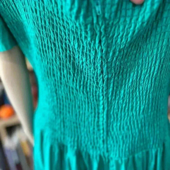 Lord & Taylor 1980’s fit n flare brocade vintage green dress with pockets-L - Picture 11 of 12